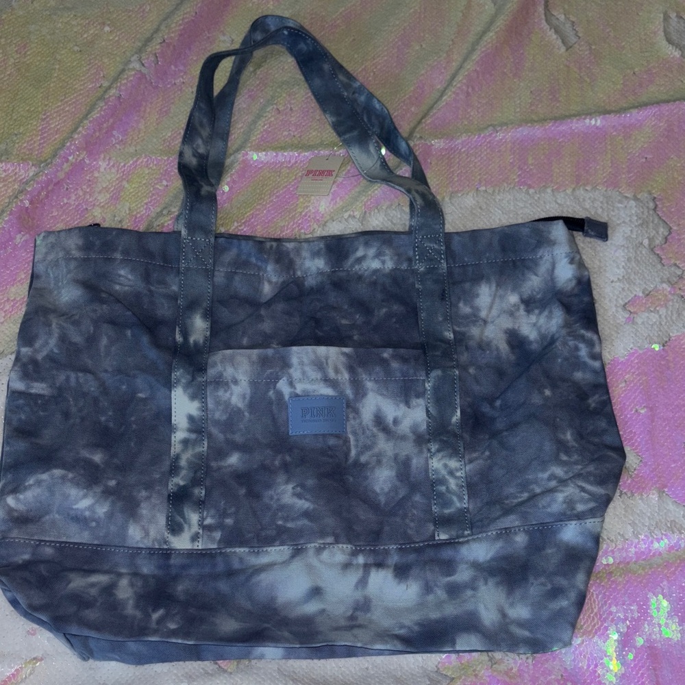 PINK Victoria's Secret Black and Gray Tie-Dye Tote